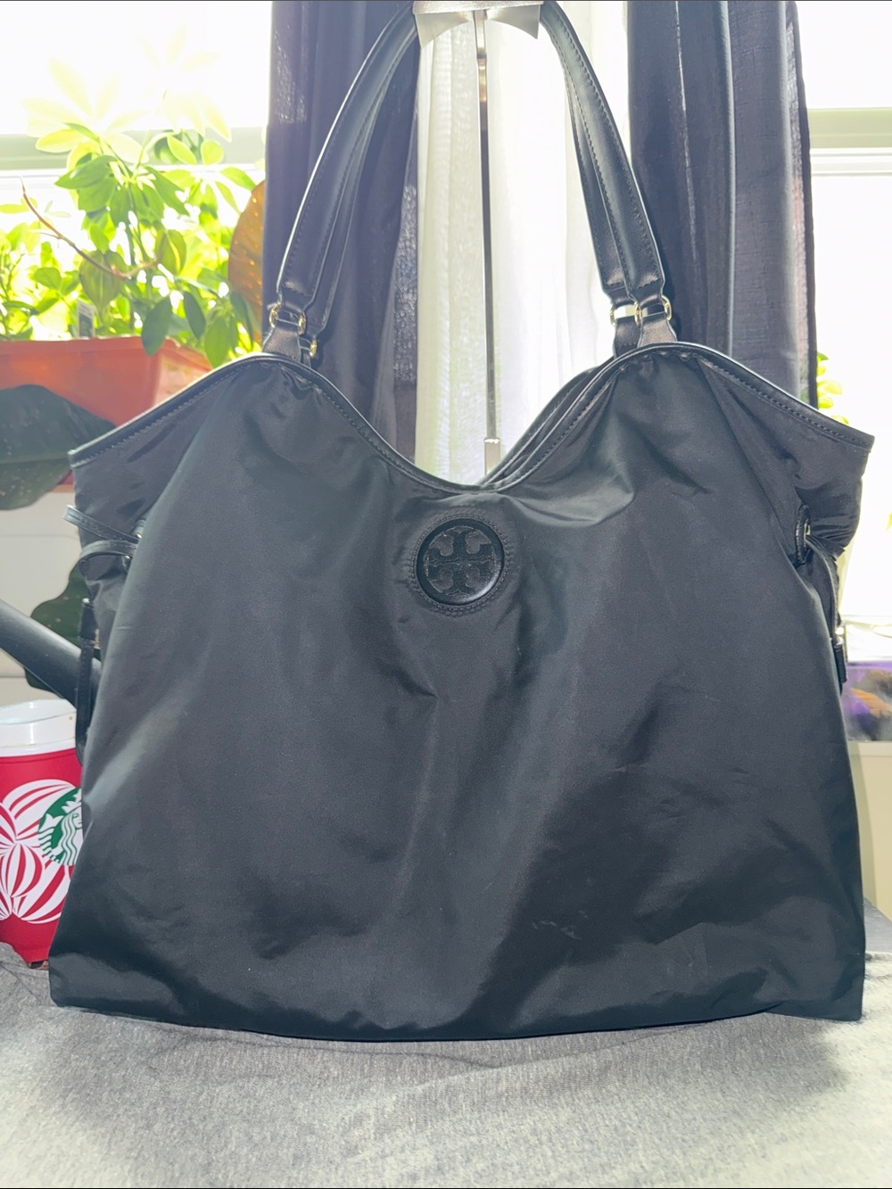 Tory Burch Black Nylon Tote with Leather Handles